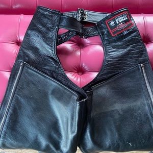 First Leather Apparel Leather Motorcycle Chaps Black Made In Pakistan Size L
